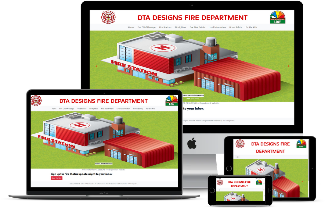 Various screen devices showing screen shots of the Fire Department Template
